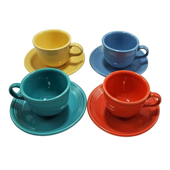 Fiestaware Fiesta VTG Lot/4 Coffee Tea 8 oz Cup & Saucer Sets Asst. Colors MCM - Picture 2 of 8